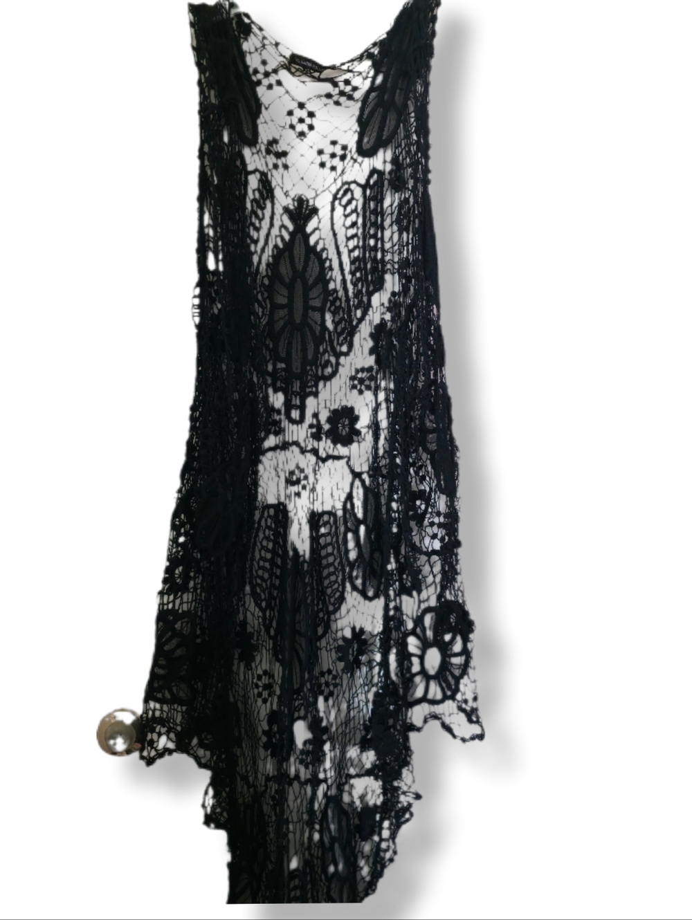 You Are Not Alone Size Medium Black Gothic Boho Lace Fringe Coverup Or Vest